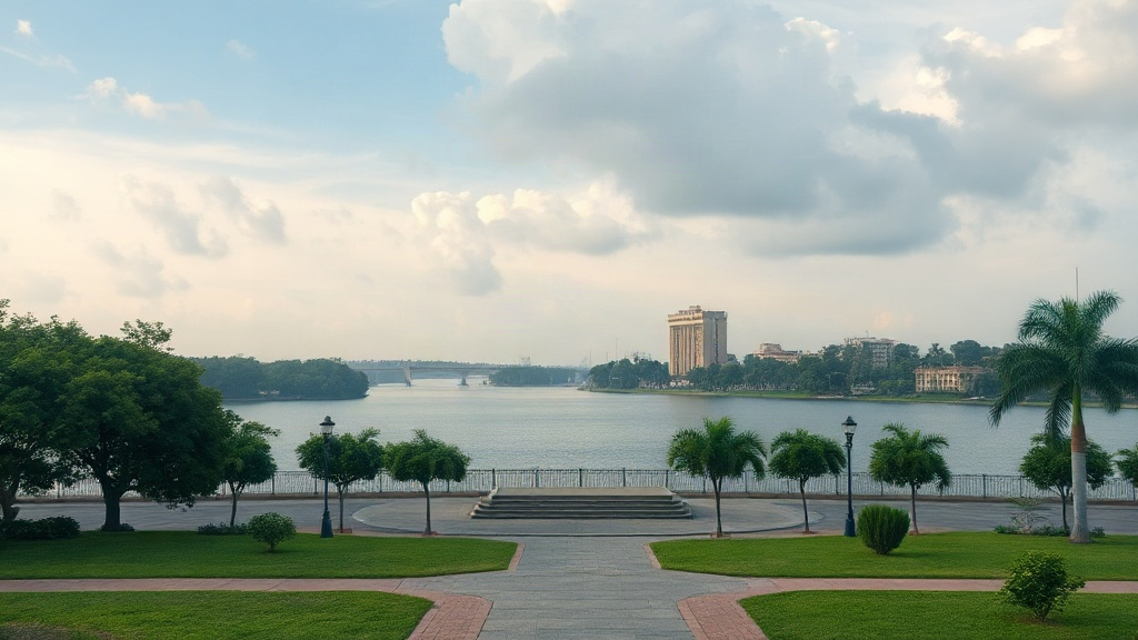 Vista simbólica do Lago Igapó com árvores e calçadão em clima de evento