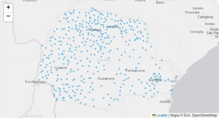 Mapa do Paraná na página de um candidato, com as 399 cidades marcadas esperando o início da apuração