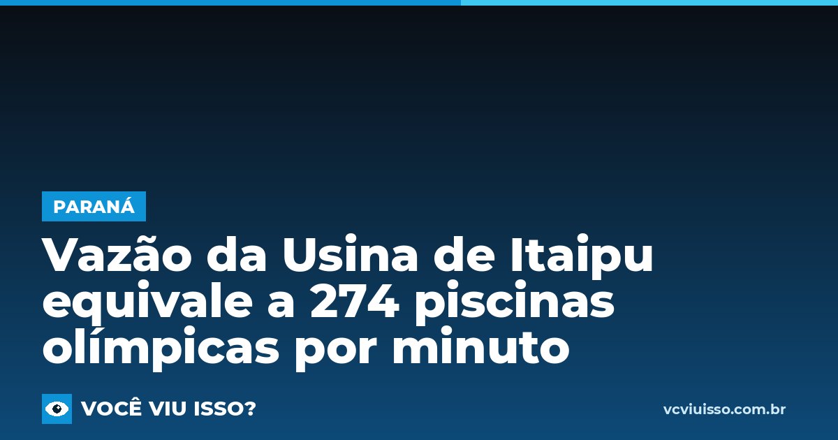 Card: Vazão da Usina de Itaipu equivale a 274 piscinas olímpicas por minuto