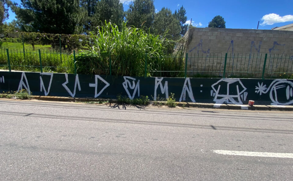 Guardas flagram pichação de muro de contenção na Linha Verde, em Curitiba