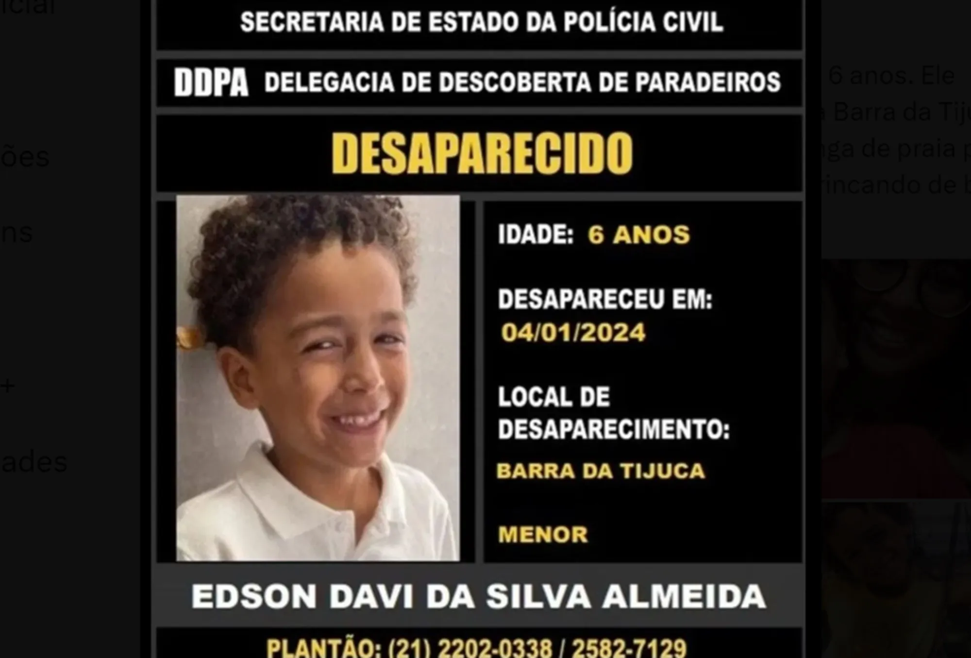 PF inclui menino Edson Davi em alerta internacional da Interpol